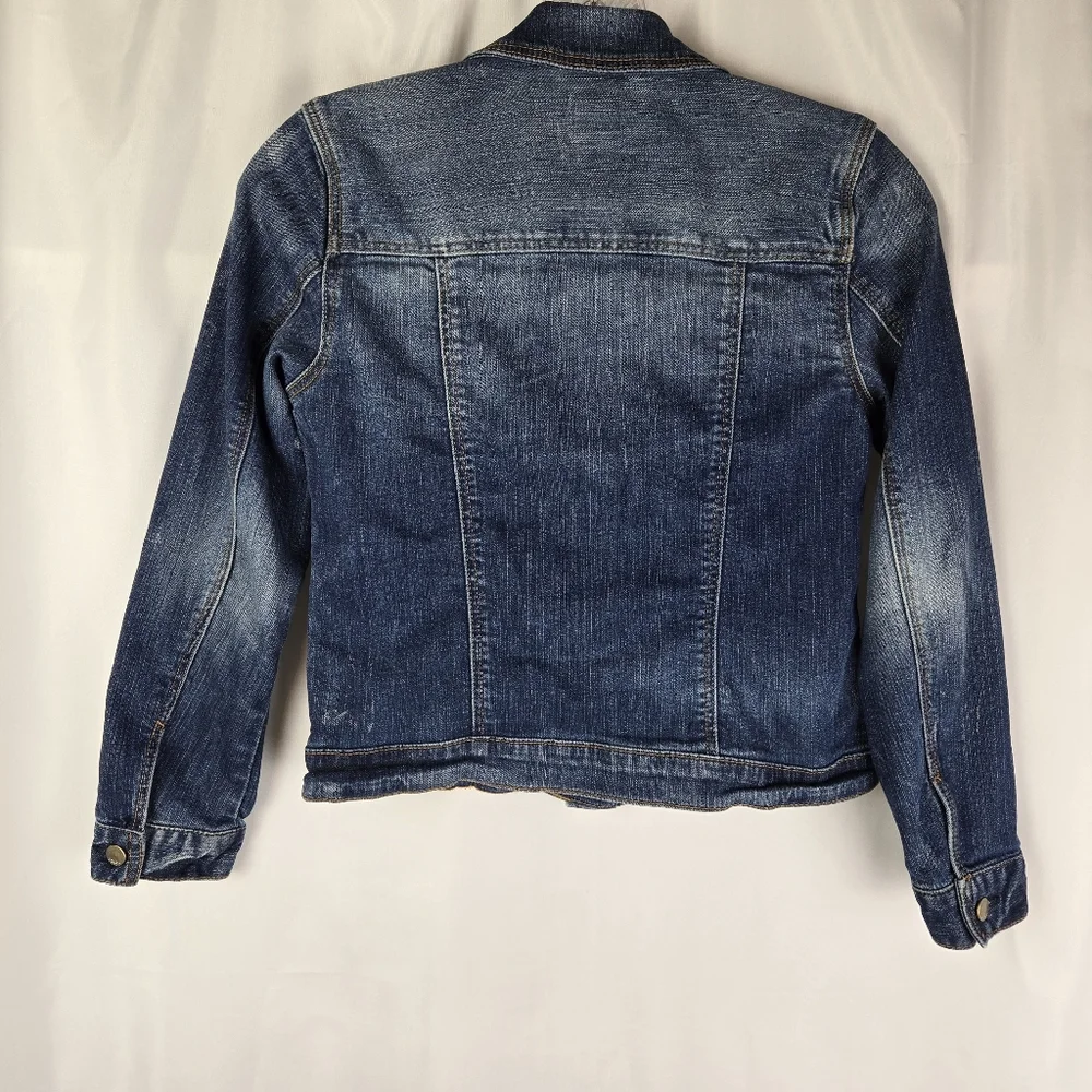Gap Kids Blue Denim Jean Jacket Girls Size XL With Sequin Emoji Pins